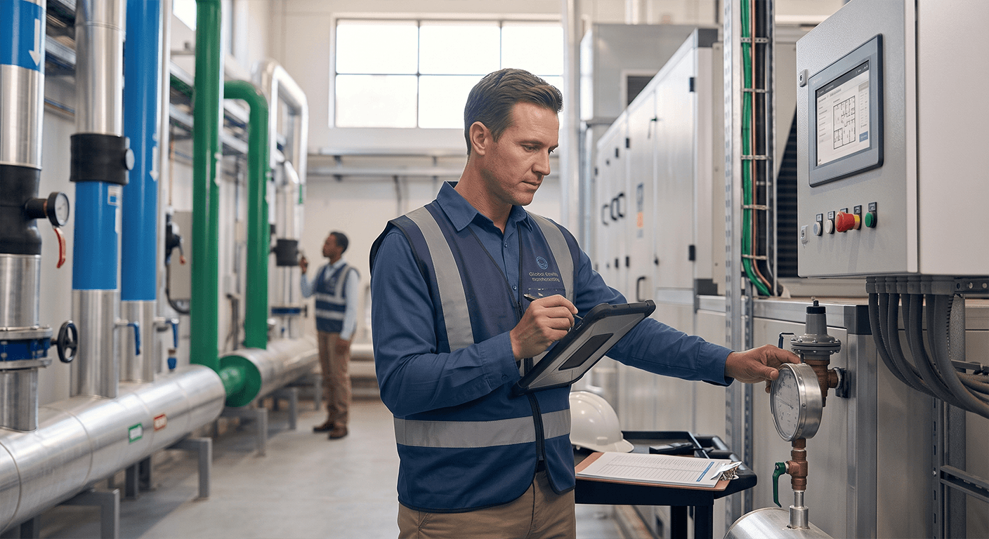 Facility worker logging an inspection on a tablet